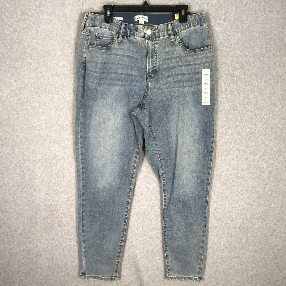 NEW Ava Viv Jeans Size 26‎ Skinny Stretch Mid Rise Comfort Elastic Waist Classic